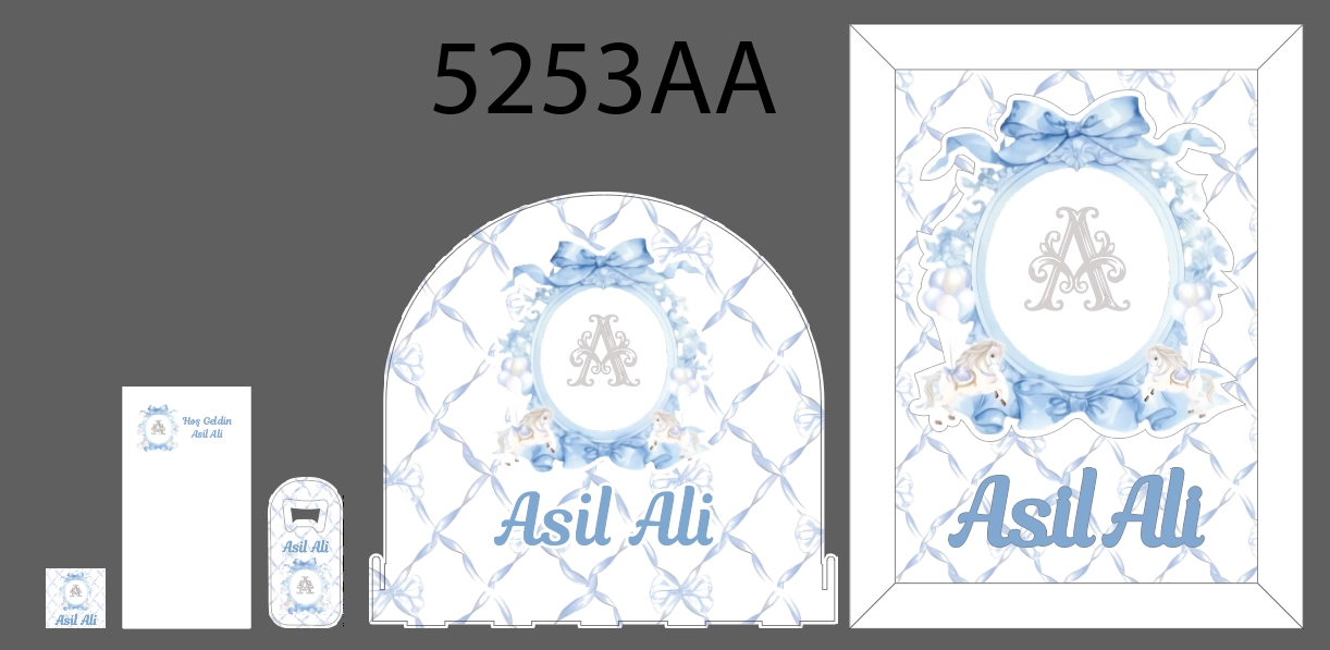 Mavi Çelenk Crest Monogram Harfli Bebek Seti
