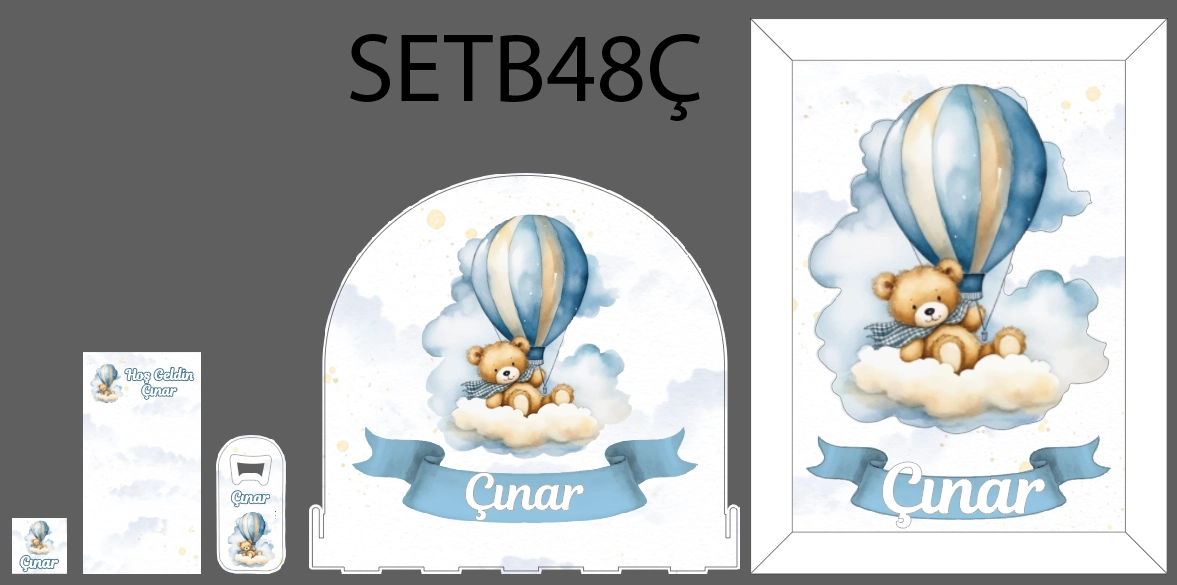 Mavi Bulutlu Balonlu Ayıcık Bebek Seti