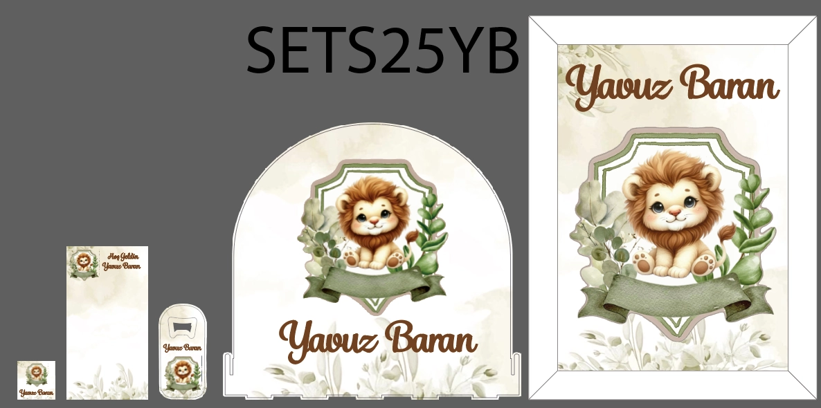 Yeşil Çelenk Crest Aslan Bebek Seti