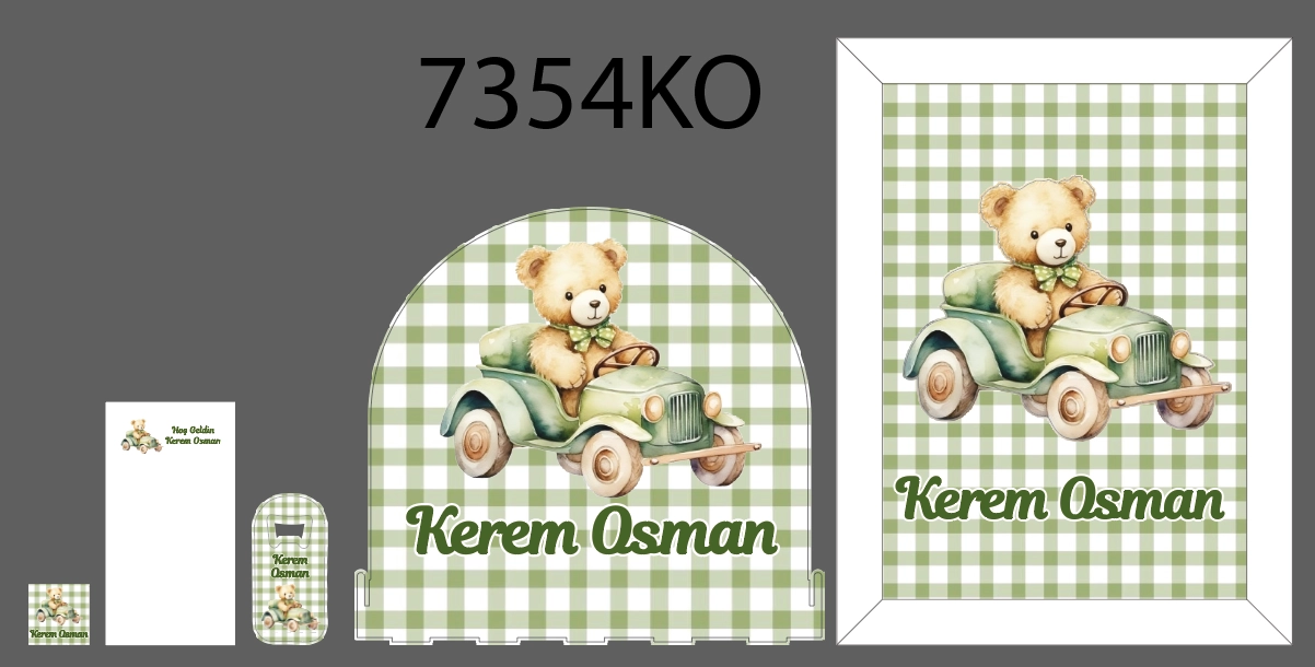 Yeşil Arabalı Ayıcık Pötikare Bebek Seti