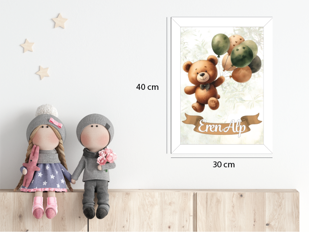 Sevimli Yeşil Balonlu Ayıcık Işıklı İsimli Kapı Süsü
