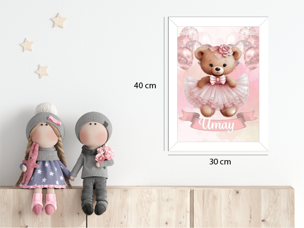 Pembe Elbiseli Ayıcık Işıklı İsimli Kapı Süsü