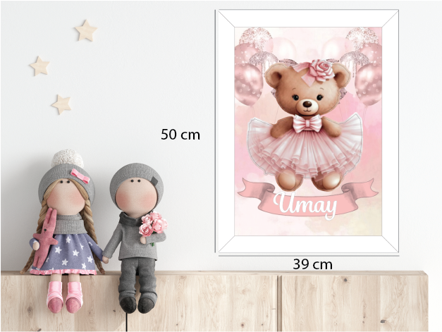Pembe Elbiseli Ayıcık Işıklı İsimli Kapı Süsü