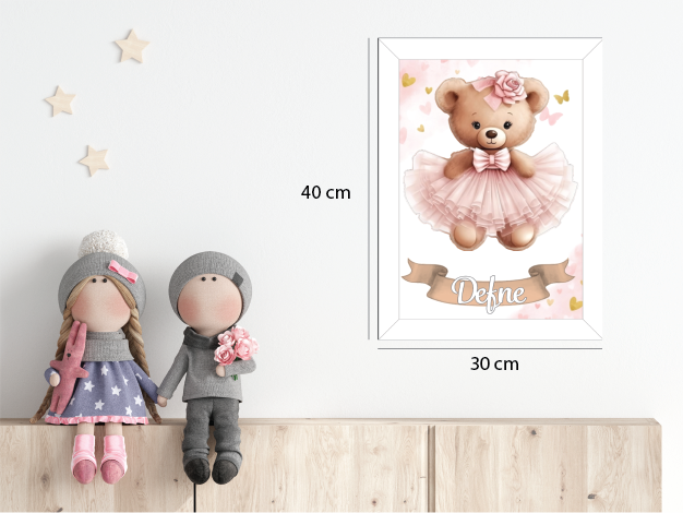 Pembe Elbiseli Ayıcık Işıklı İsimli Kapı Süsü 2