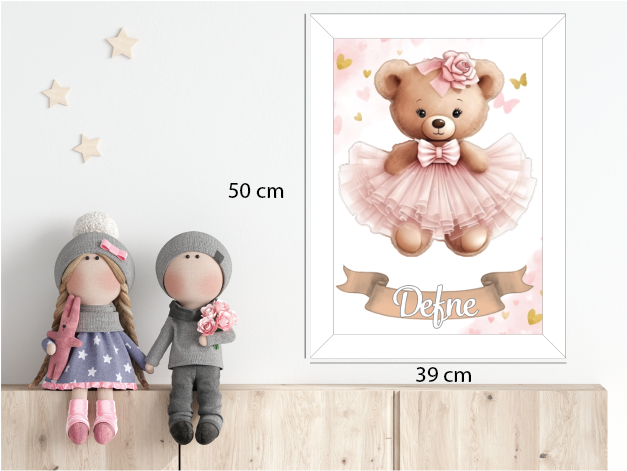 Pembe Elbiseli Ayıcık Işıklı İsimli Kapı Süsü 2
