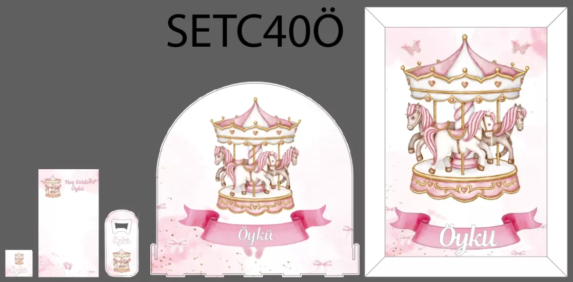 Pembe Atlı Karınca C40 Bebek Seti