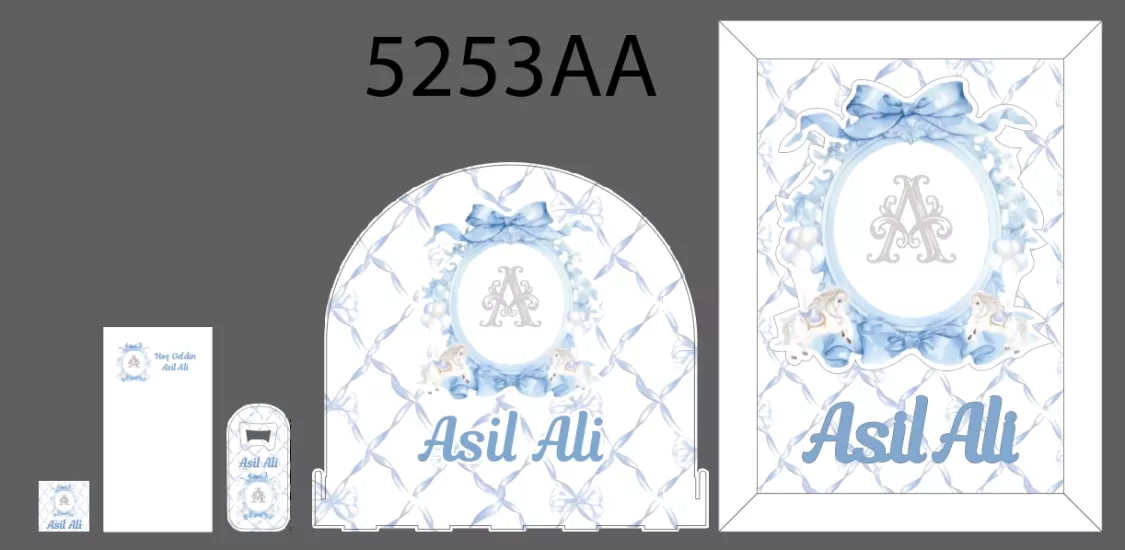 Mavi Çelenk Crest Monogram Harfli Bebek Seti