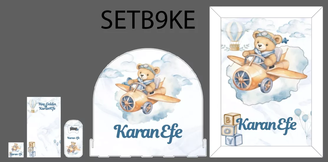 Uçaklı Pilot Ayıcık Bebek Seti