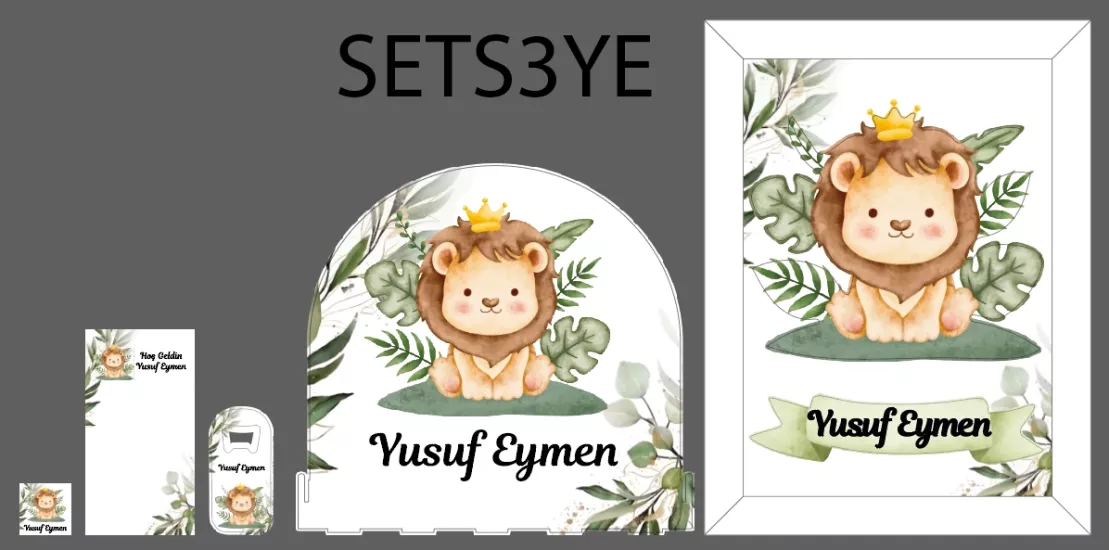 S3 Aslan Yeşil Yapraklı Bebek Seti