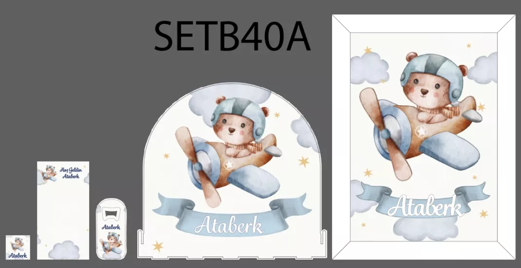 Uçaklı Pilot Ayıcık Bebek Seti
