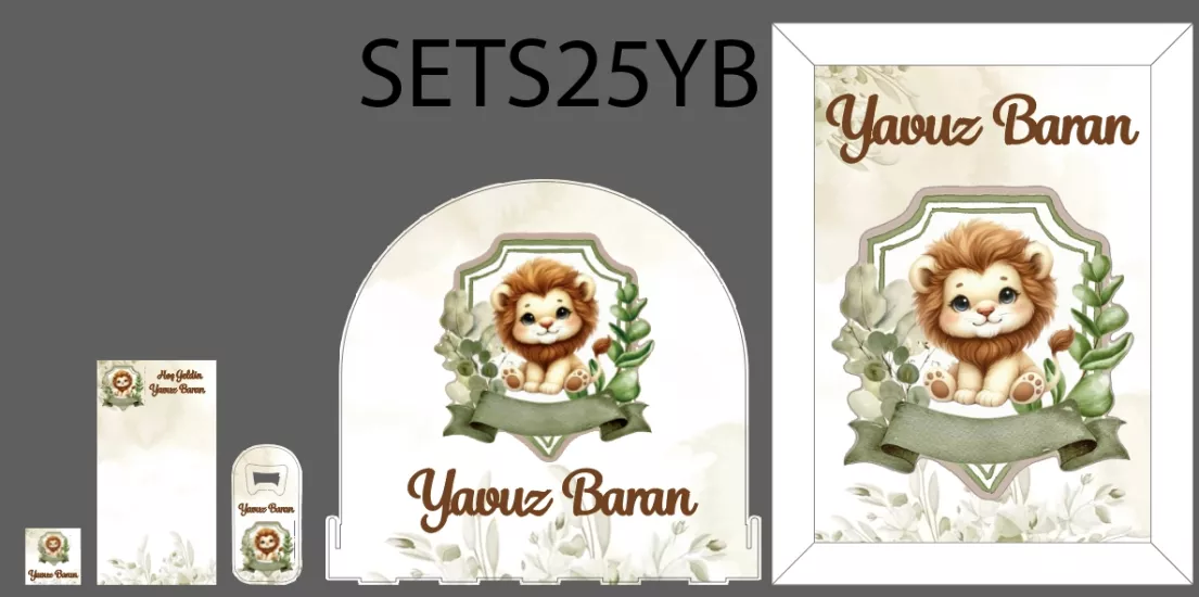 Yeşil Çelenk Crest Aslan Bebek Seti