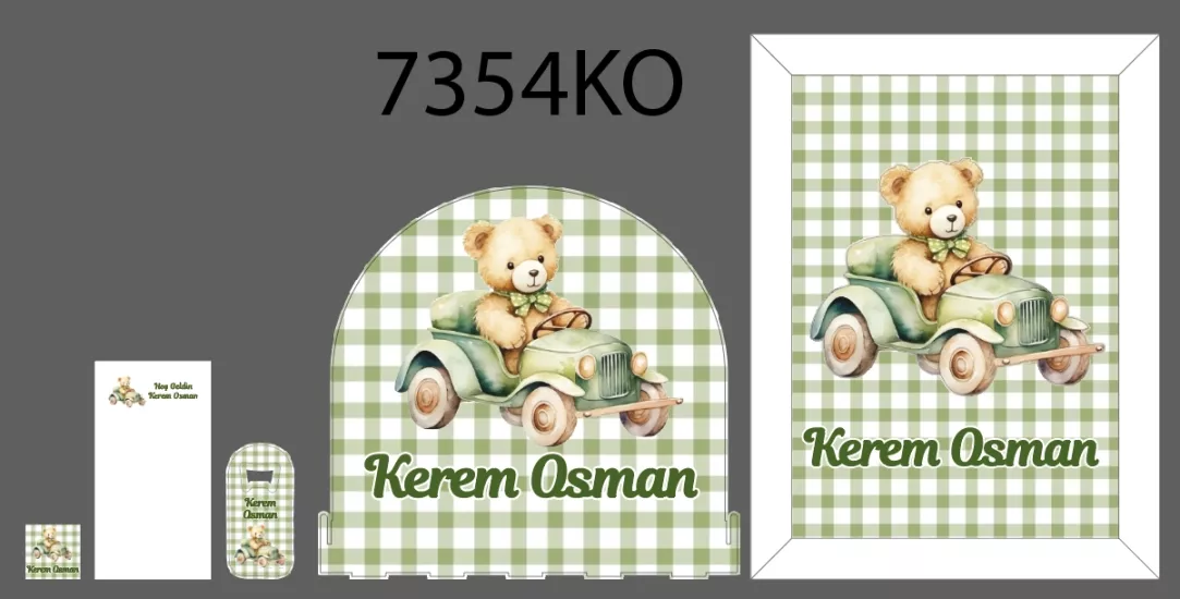 Yeşil Arabalı Ayıcık Pötikare Bebek Seti