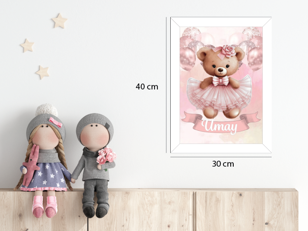 Pembe Elbiseli Ayıcık Işıklı İsimli Kapı Süsü