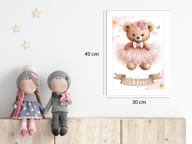 Pembe Elbiseli Ayıcık Işıklı İsimli Kapı Süsü 2